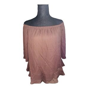 Three Eighty Tow Brown Off-Shoulder Blouse NWOT